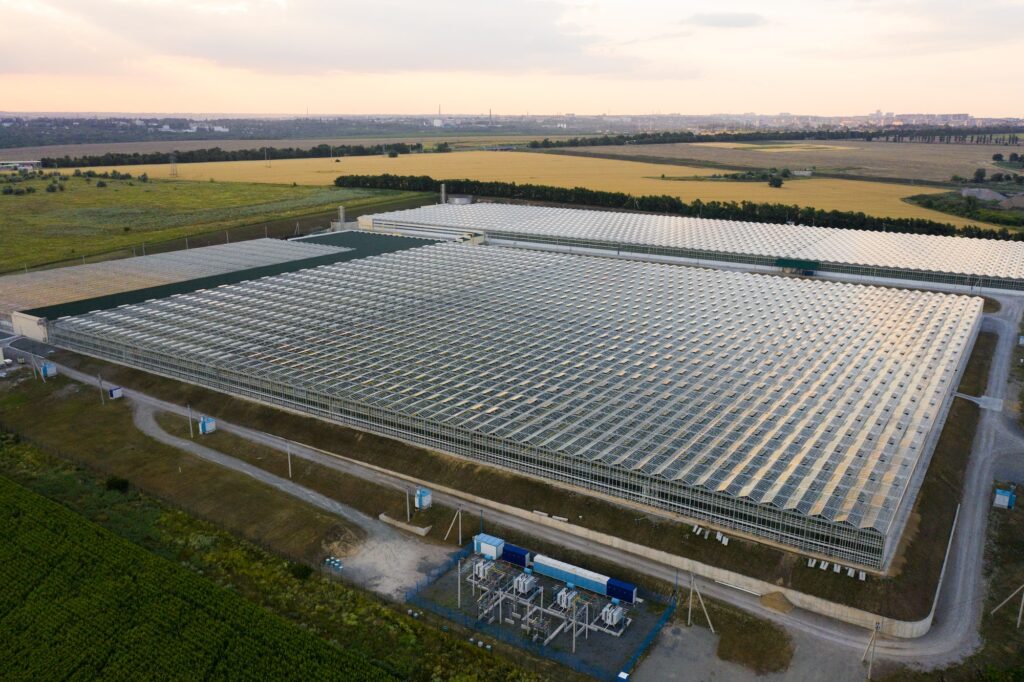 Aerial top view of greenhouse plant